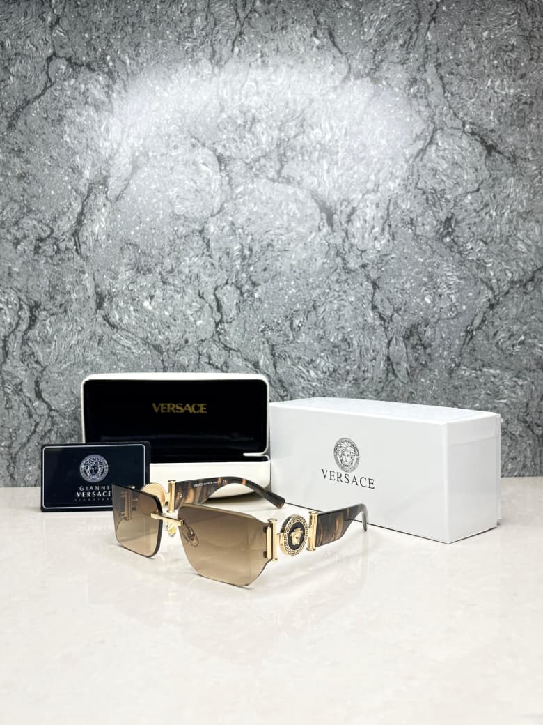 Versace Rimless Medusa Sunglasses - Gold Brown