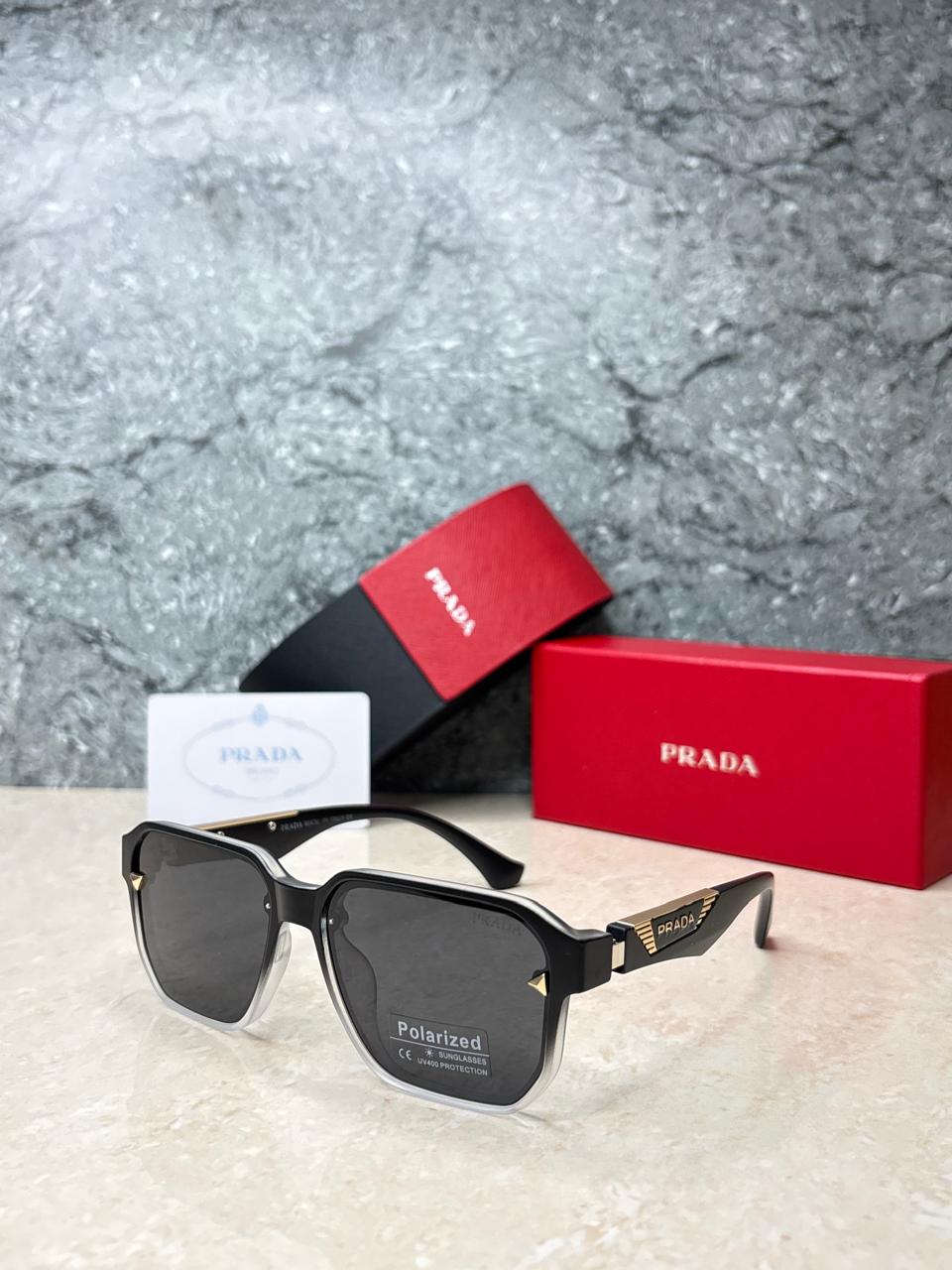 Prada Polarized Half-Frame Sunglasses - Black Clear