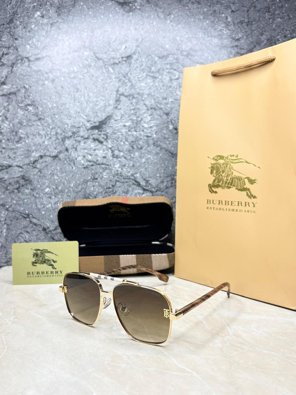 Burberry Navigator Check Temple Sunglasses
