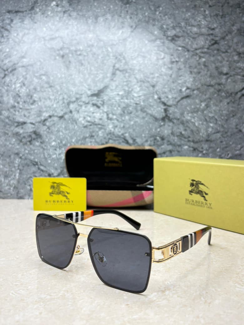 Burberry Oversized Square Check Temple Sunglasses