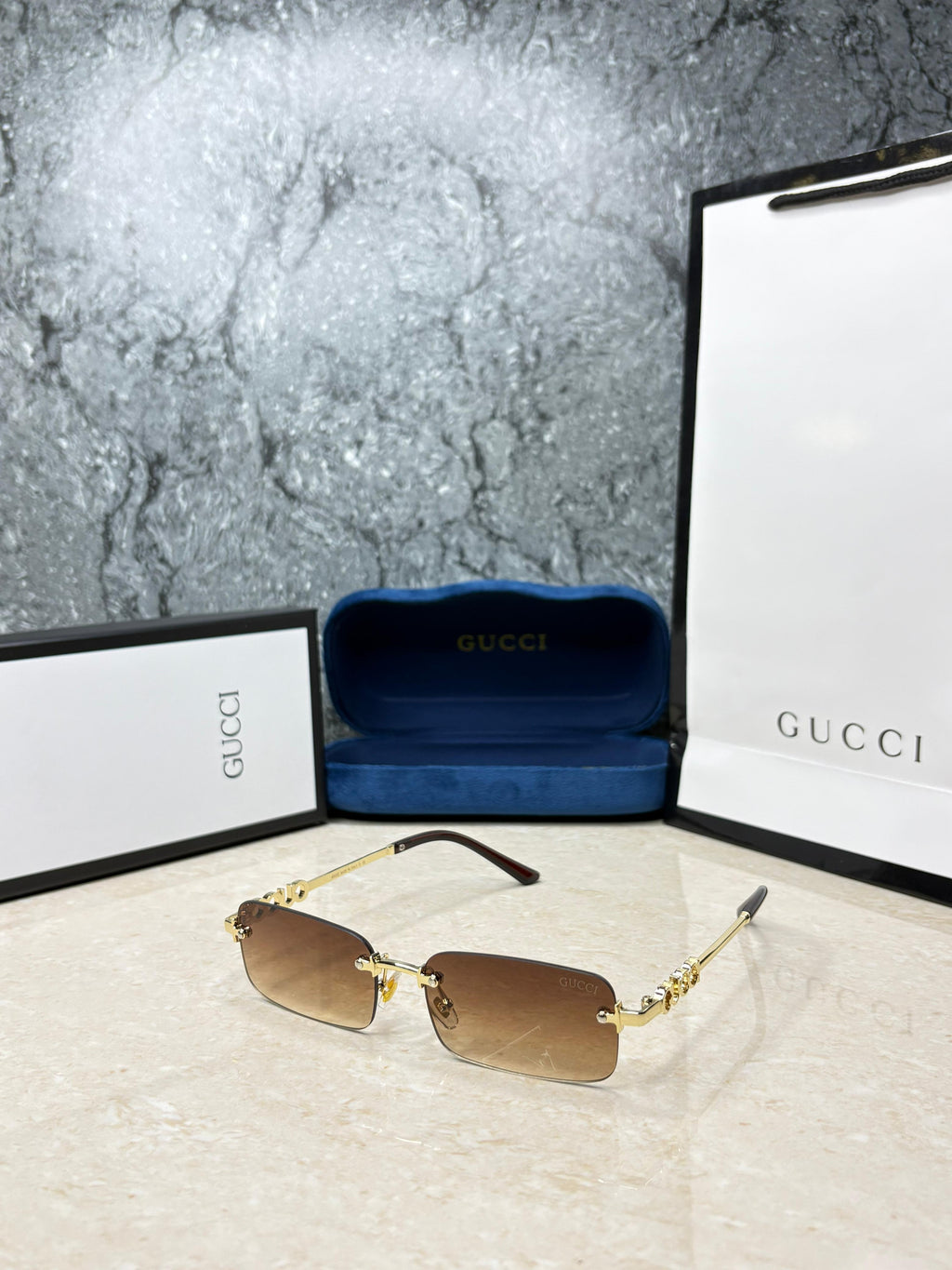 Gucci GG Rimless Rectangle Sunglasses - Unisex