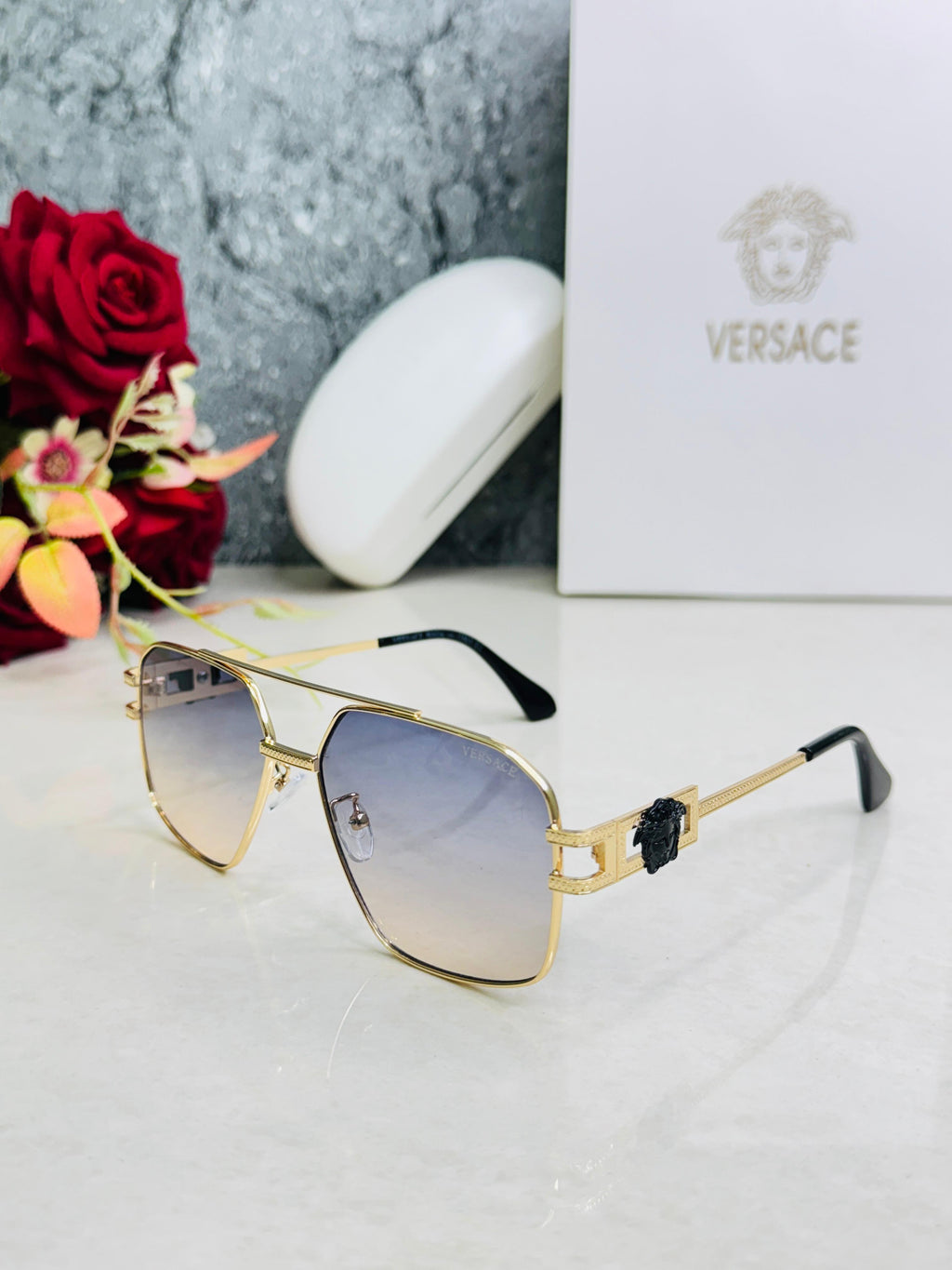 Versace VE2257 Medusa Square Pilot Sunglasses - Men